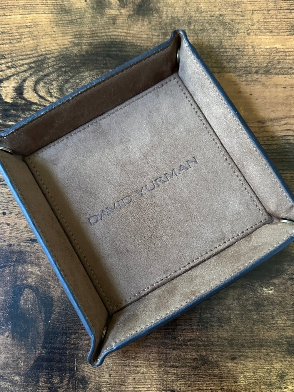 David Yurman Leather Jewelry Valet Tray Black Tan Suede RARE